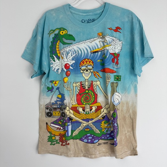 Liquid Blue Other - Liquid Blue T-Shirt Mens L Blue 1992 Joey Mars Beach Skeleton‎ Tie Dye Vintage